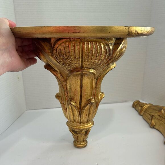 Vintage Ornate Wood Wall Shelves Hand Crafted Made in Italy Gold Gilded Finish - Picture 1 of 12